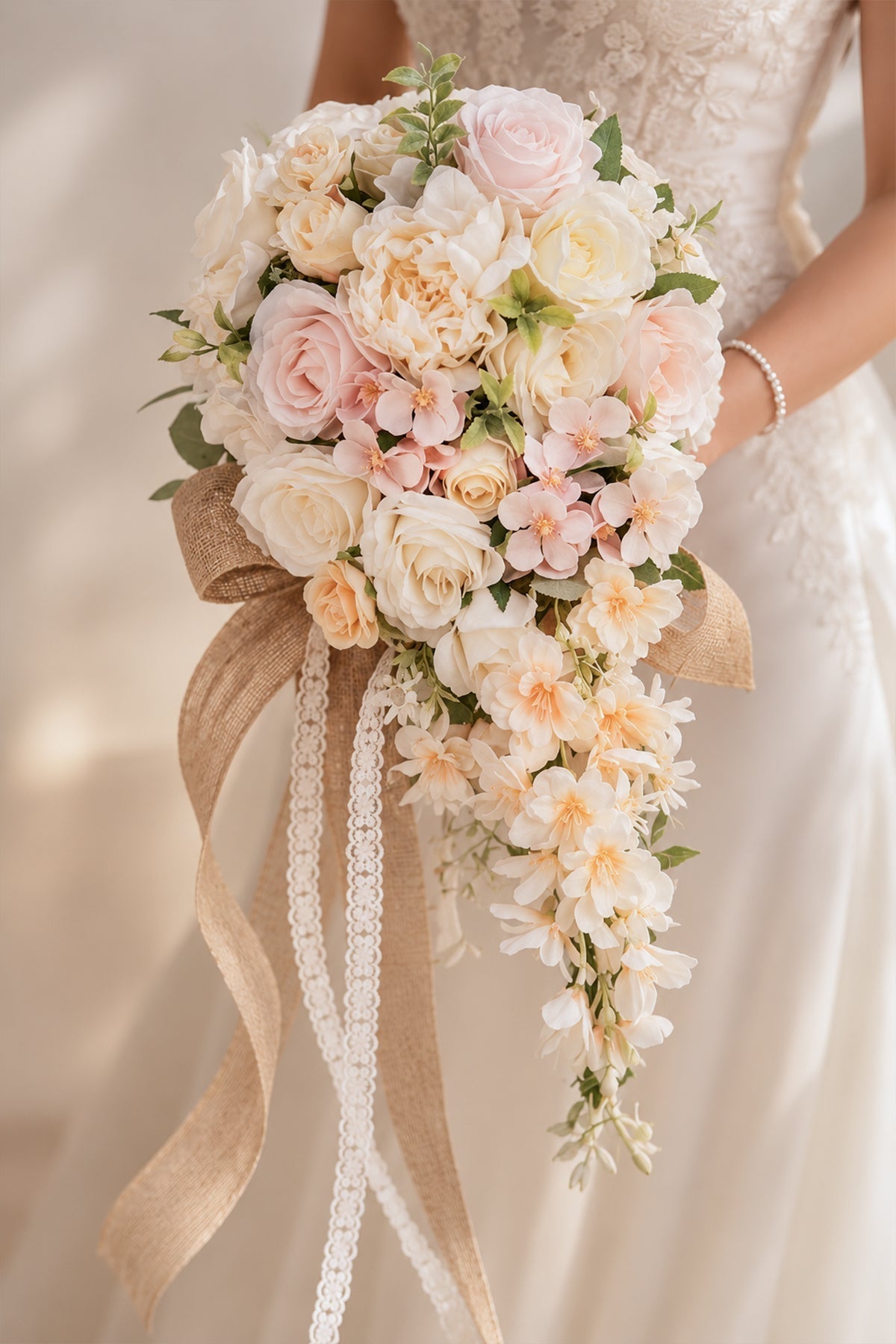 Artificial Rose Peony Cascade Wedding Flower Bouquets