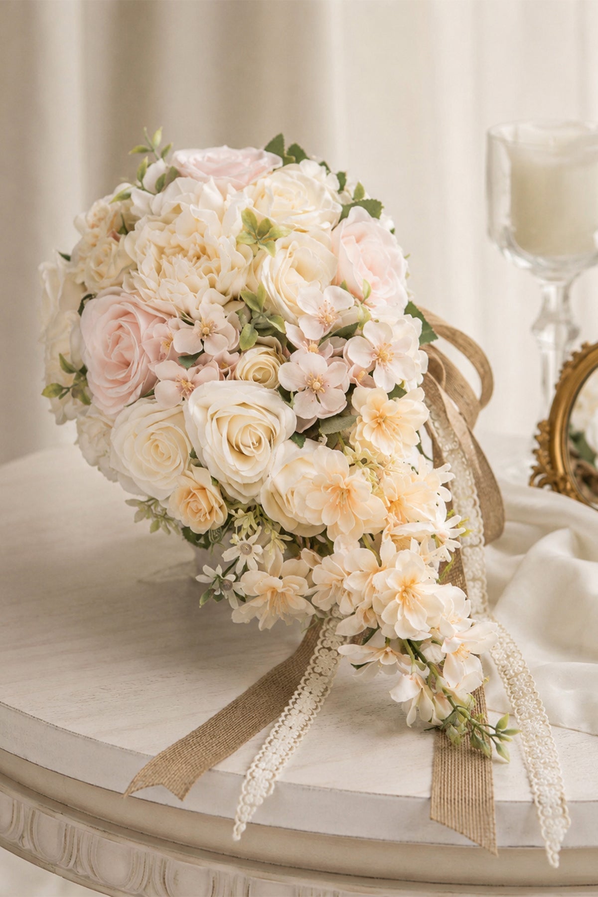 Artificial Rose Peony Cascade Wedding Flower Bouquets