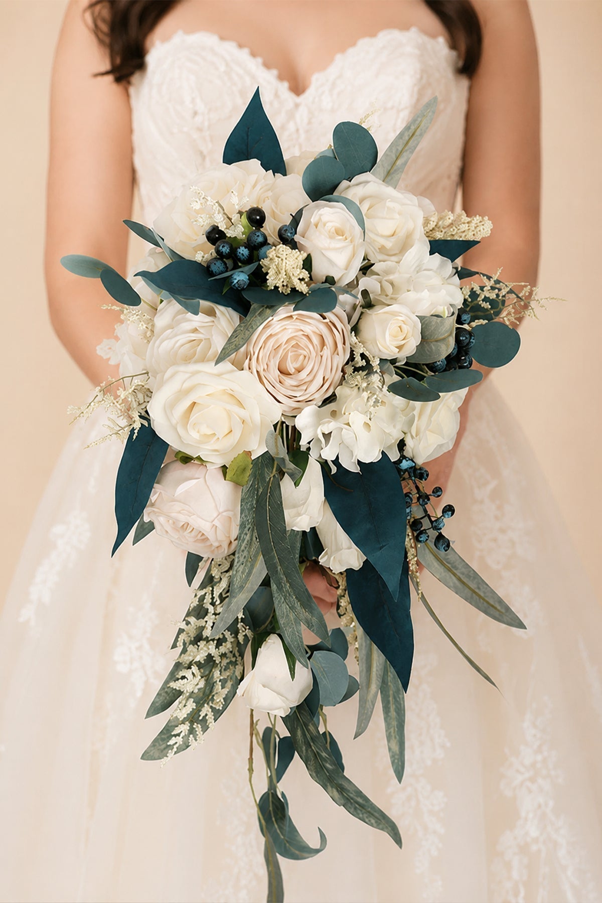 Artificial  Silk Roses Cascade Wedding Bridal Bouquets