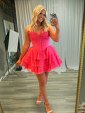 Coral - A-Line Sweetheart Corset Ruffle Homecoming & Cocktail Dresses With Applique