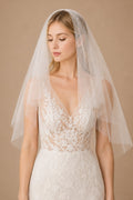 Simple Pearls Tulle Wedding Veil Waist Length in Ivory