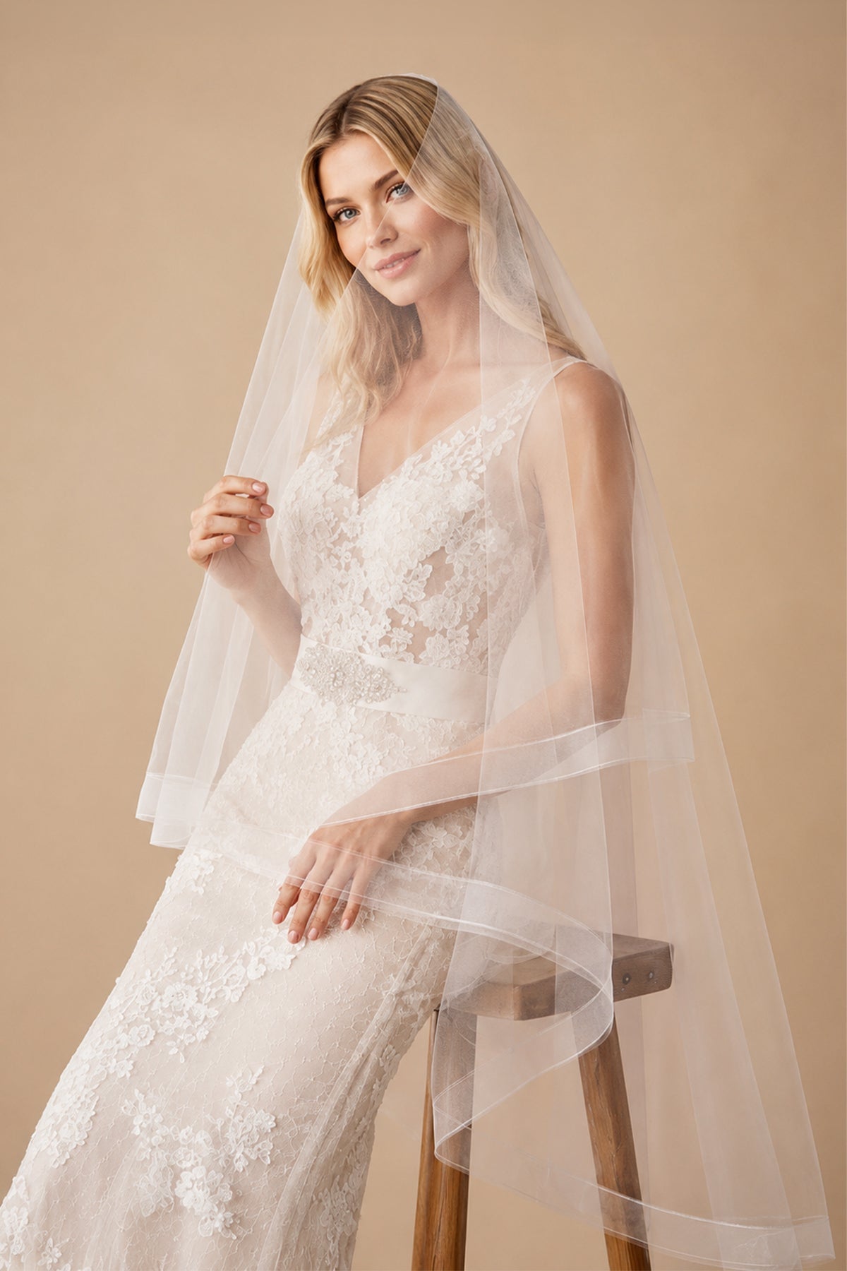 Two-Layers Tulle Waltz Veil Wedding Veils in Ivory