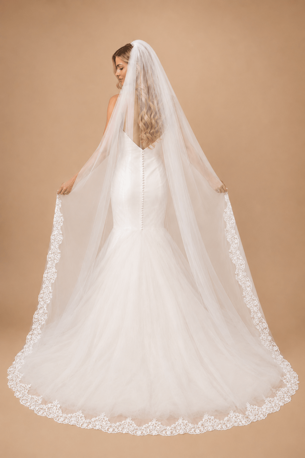 Vintage Lace Appliques Long Chapel Veils in Ivory