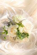 White Silk Rose Peony Cascade Wedding Bouquet Flowers